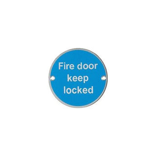 Stainless Steel Sign Fire Door - Keep Locked Murdock Builders Merchants