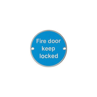 Stainless Steel Sign Fire Door - Keep Locked Murdock Builders Merchants