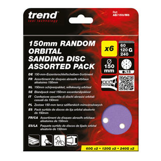Trend 150mm 60G/120G/240G Random Orbital Sanding Discs (6 Pack) Murdock Builders Merchants