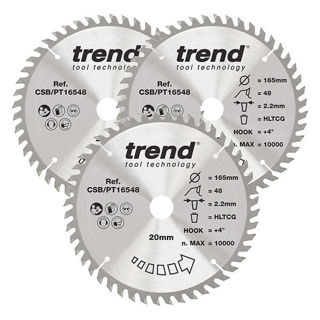 Trend Craft 165mm Diameter Plunge Saw Panel Trim Saw Blades (3 Pack) Murdock Builders Merchants