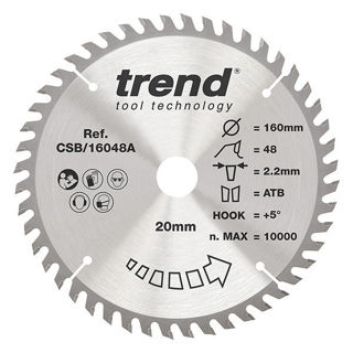 Trend Craft Trimming Crosscut Saw Blade 160mm Diameter x 48 Teeth x 20mm Bore x 2.2mm Kerf Murdock Builders Merchants