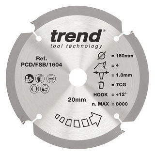 Trend Cement Fibre Board Saw Blade 160mm Diameter x 4 Teeth x 20mm Bore x 1.8mm Kerf Murdock Builders Merchants