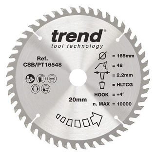 Trend Craft Super Fine Finish Plunge Saw Blade 165mm x Diameter x 48 Teeth x 20mm Bore x 2.2mm Kerf Murdock Builders Merchants