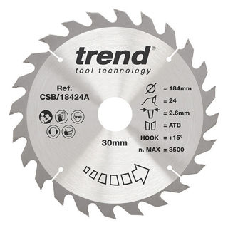 Trend Craft General Purpose Saw Blade 184mm Diameter x 24 Teeth x 30mm Bore x 2.6mm Kerf Murdock Builders Merchants