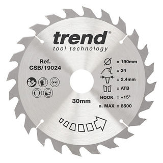 Trend Craft General Purpose Saw Blade 190mm Diameter x 24 Teeth x 30mm Bore x 2.6mm Kerf Murdock Builders Merchants