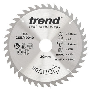 Trend Craft Combination Saw Blade 190mm Diameter x 40 Teeth x 30mm Bore x 2.6mm Kerf Murdock Builders Merchants