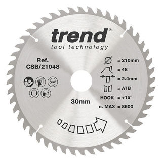 Trend Craft Combination Saw Blade 210mm Diameter x 48 Teeth x 30mm Bore x 2.4mm Kerf Murdock Builders Merchants