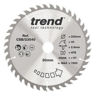 Trend Craft General Purpose Saw Blade 235mm Diameter x 40 Teeth x 30mm Bore x 2.6mm Kerf Murdock Builders Merchants
