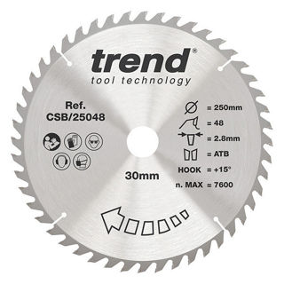 Trend Craft Combination Saw Blade 250mm Diameter x 48 Teeth x 30mm Bore x 3mm Kerf Murdock Builders Merchants
