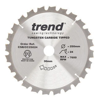 Trend Craft Crosscut Saw Blade 250mm Diameter x 24 Teeth x 30mm Bore x 3mm Kerf Murdock Builders Merchants