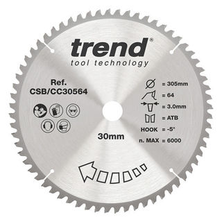 Trend Craft Crosscut Saw Blade 305m Diameter x 64 Teeth x 30mm Bore x 3mm Kerf Murdock Builders Merchants